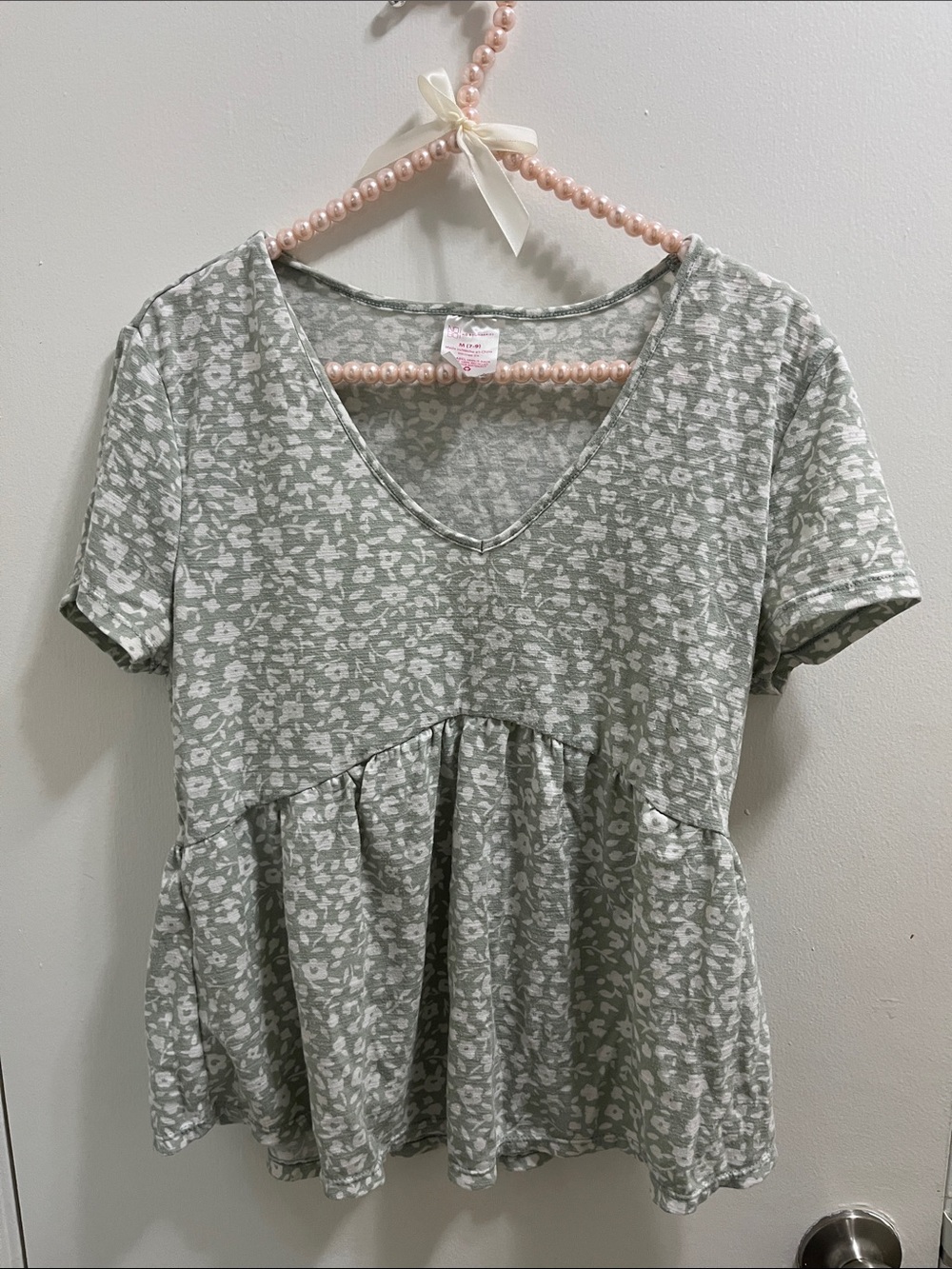 Sage Green Floral Printed Peplum V-Neck Top